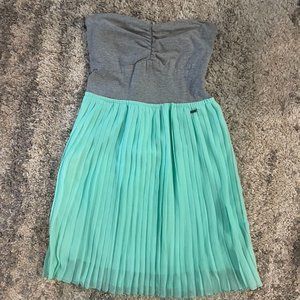 ROXY Gray Teal Pleated Skirt Tube Top Summer Dress